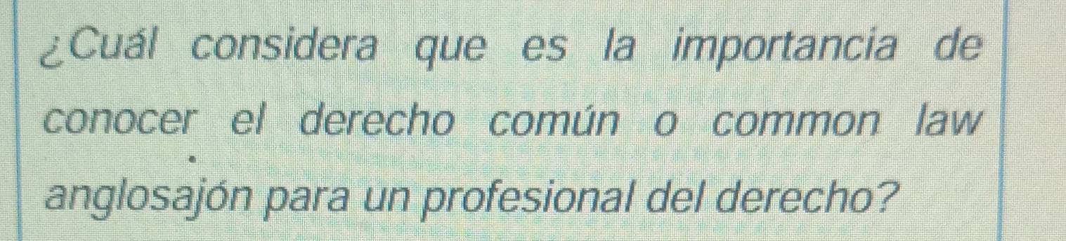 ¿Cuál considera que es la importancia de 
conocer el derecho común o common law 
anglosajón para un profesional del derecho?