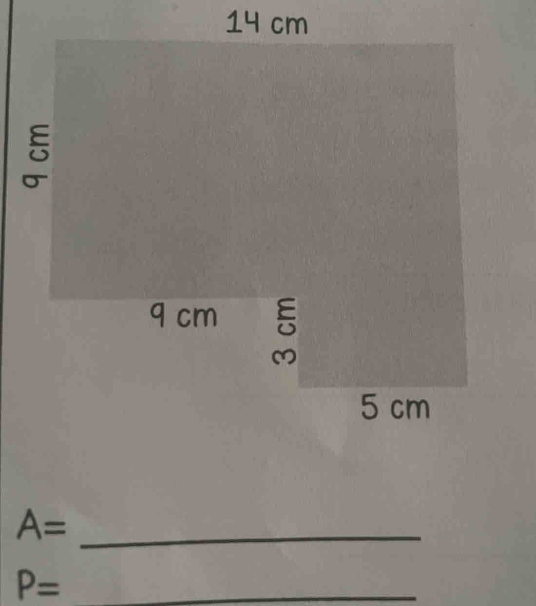 14 cm
q cm
5 cm
_ A=
_ P=