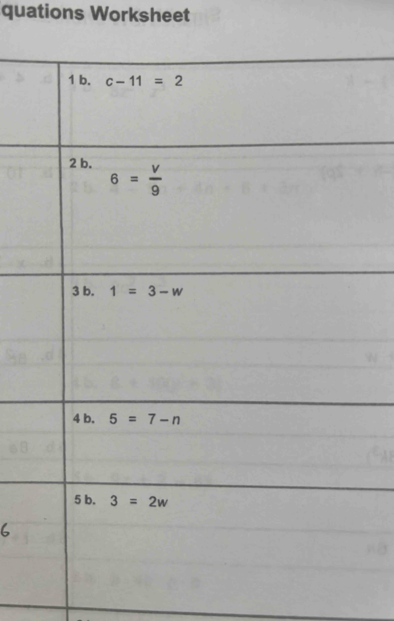 quations Worksheet