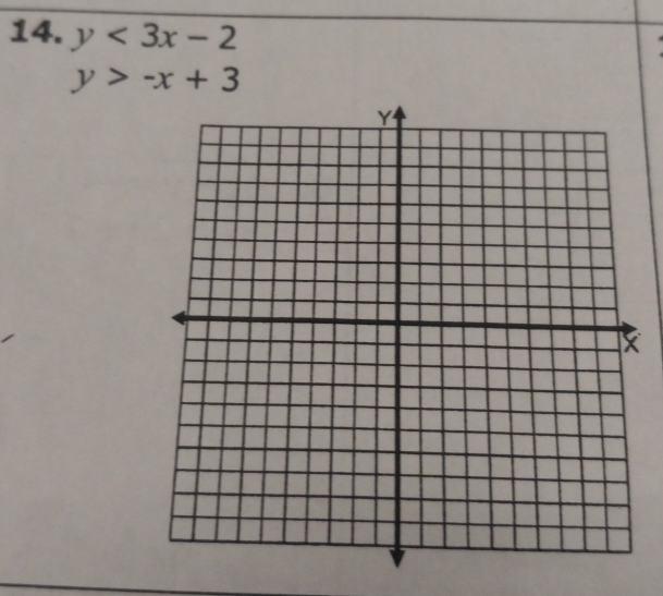 y<3x-2</tex>
y>-x+3