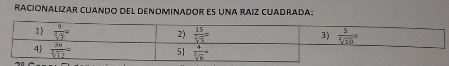 RACIONALIZAR CUANDO DEL DENOMINADOR ES UNA RAIZ CUADRADA: