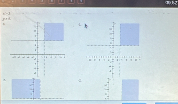 、 、
09:52
x>3
y>6
a 
C. 
b 
d.
29
10
5
6