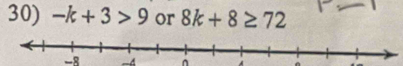 -k+3>9 or 8k+8≥ 72
-8 -4