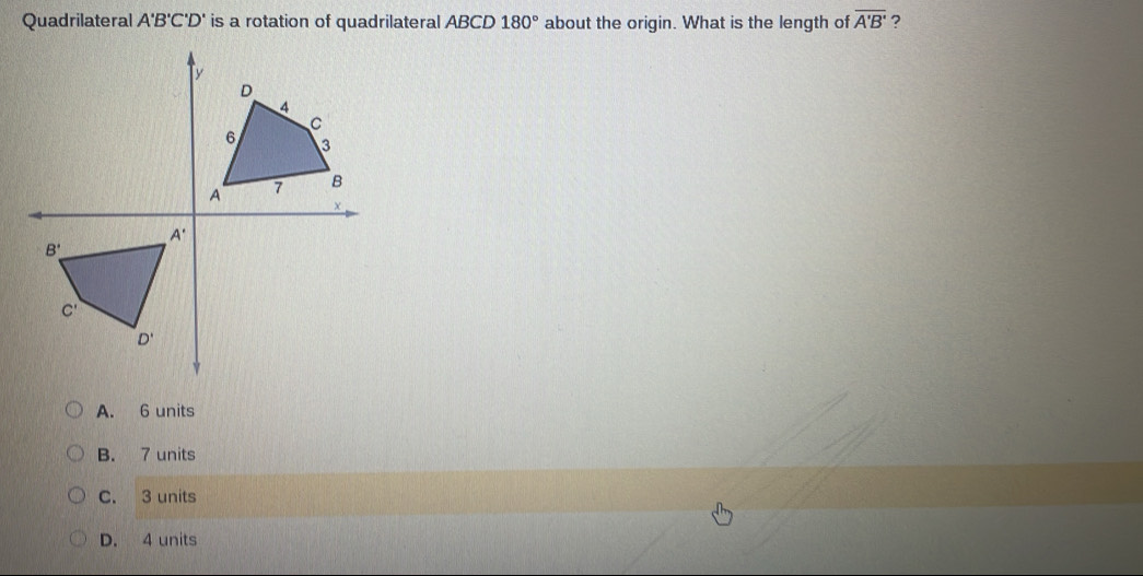 Solved: Quadrilateral A'B'C'D' is a rotation of quadrilateral ABCD 180 ...