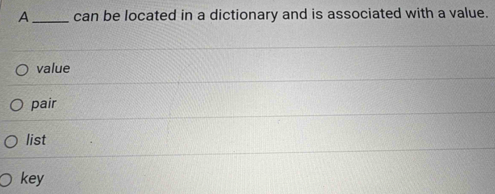 Solved: A _can be located in a dictionary and is associated with a ...