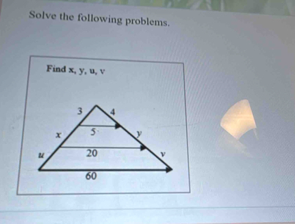 Solve the following problems. 
Find x, y, u, v