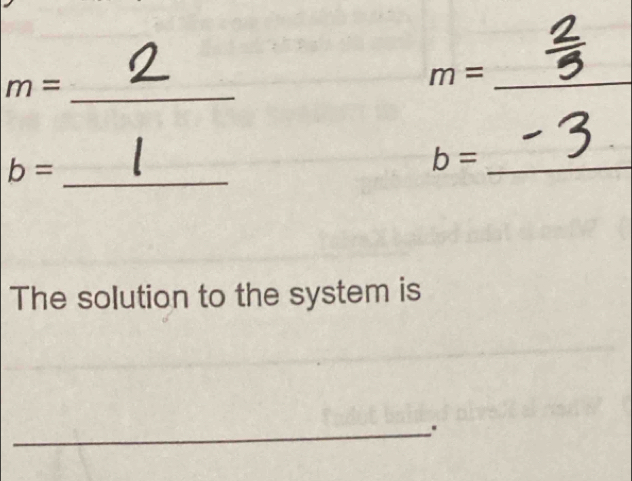 m=
_ m=
_ b=
_ b=
The solution to the system is 
_.