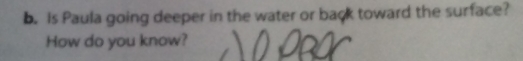 Is Paula going deeper in the water or back toward the surface? 
How do you know?