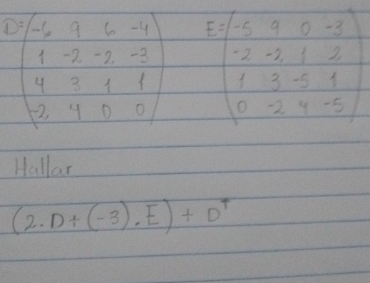 Hallar
(2.D+(-3).E)+D^+