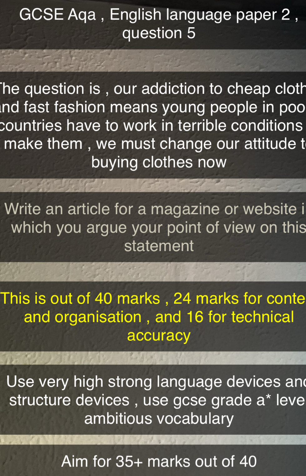 Solved: GCSE Aqa , English language paper 2 , question 5 The question ...