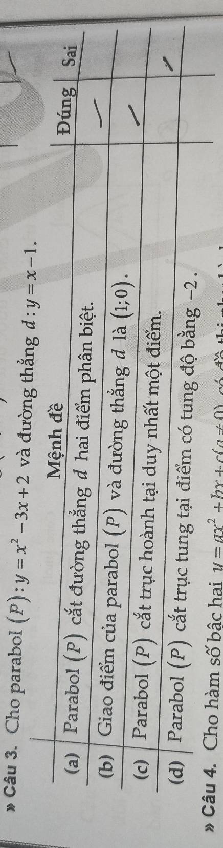 » Câu 3. Cho parabol (P): y=x^2-3x+2 và đường thẳng 
hai y=ax^2+bx+c(a+0)