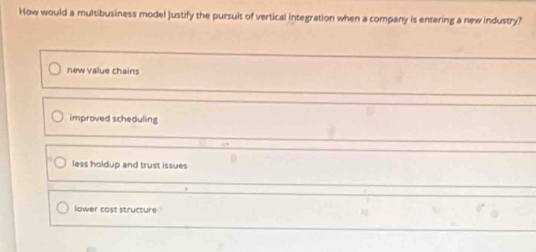 Solved: How would a multibusiness model justify the pursuit of vertical ...