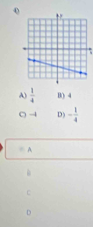 A)  1/4  B) 4
C) to D) - 1/4 
A
D
C
D