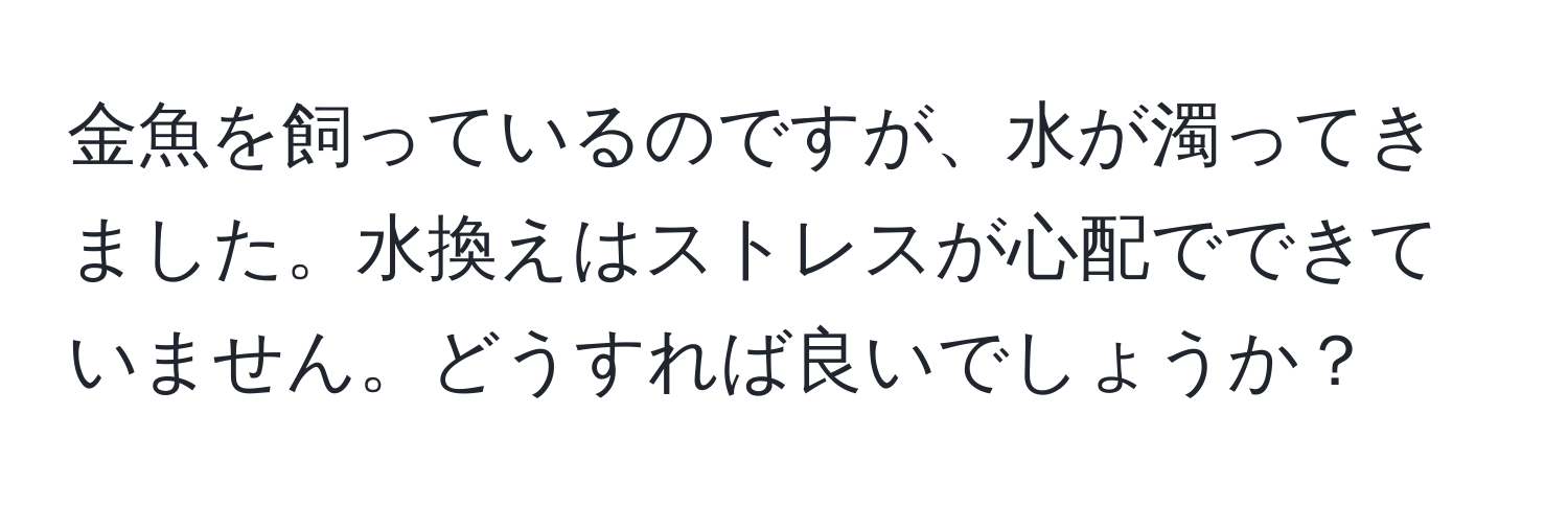 金魚を飼っているのですが、水が濁ってきました。水換えはストレスが心配でできていません。どうすれば良いでしょうか？