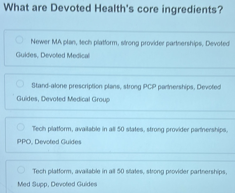 Solved: What are Devoted Health's core ingredients? Newer MA plan, tech ...