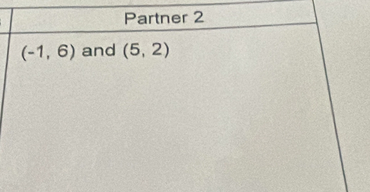 Partner 2
(-1,6) and (5,2)