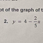 pt of the graph of t 
2. y=4- 2/5 x