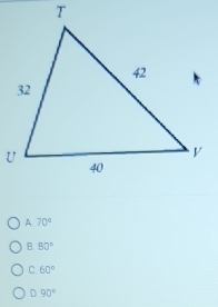 A 70°
B. 80°
C 60°
D 90°