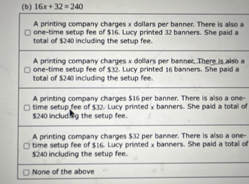 16x+32=240
a 
a 
e- 
of 
e- 
of