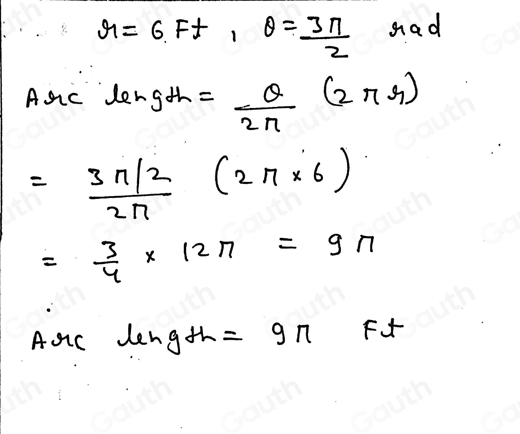 Solved: In a circle with a radius of 6 ft, an arc is intercepted by a ...