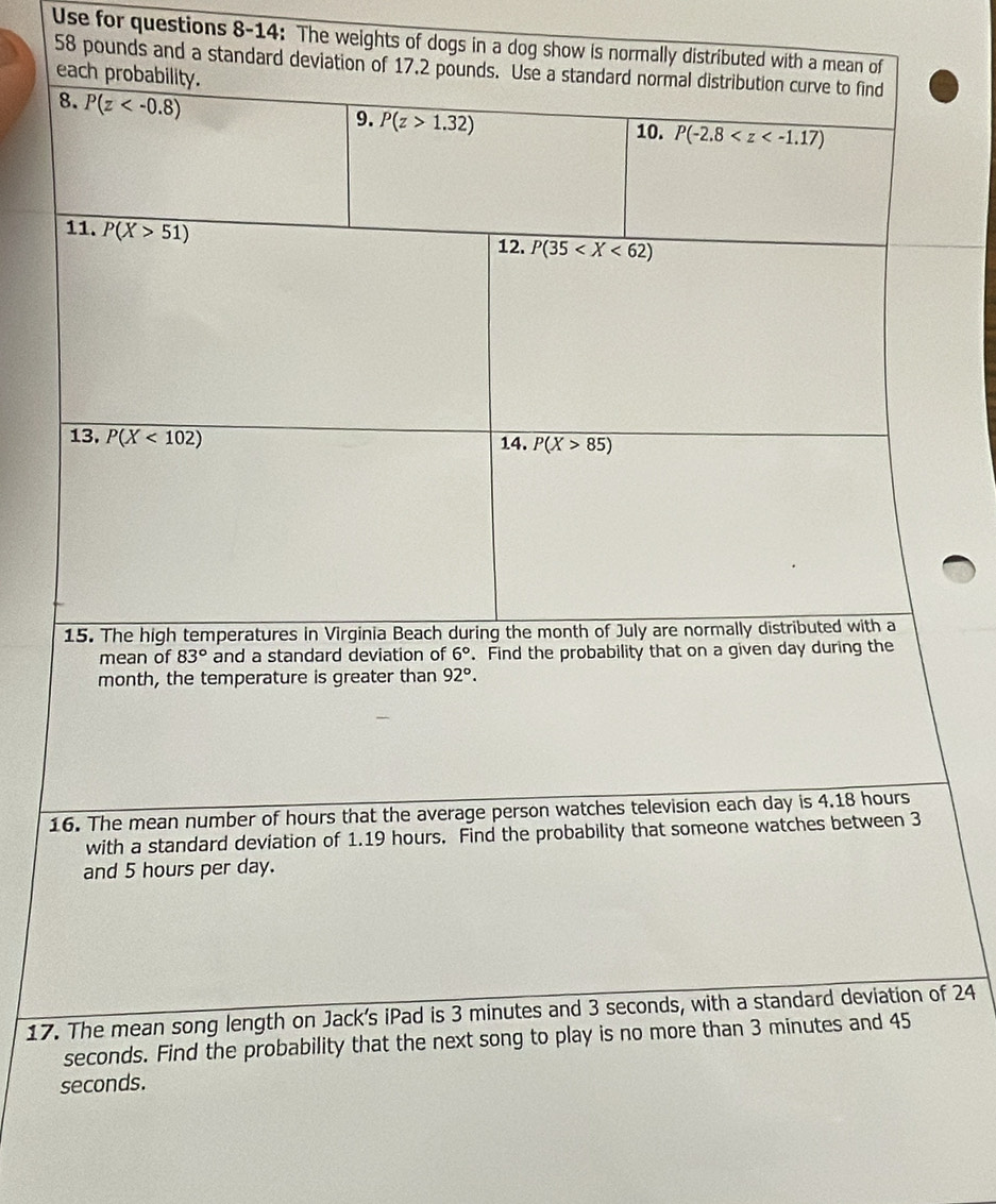 Use for questions 8-14: The w
1
17.of 24