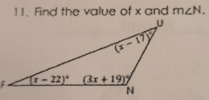 Find the value of x and m∠ N.