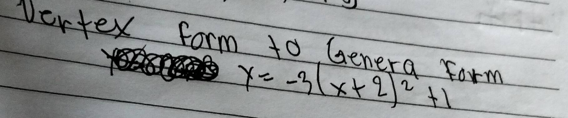 Solved: Vertex form to Genera form y=-3(x+2)^2+1 [Math]