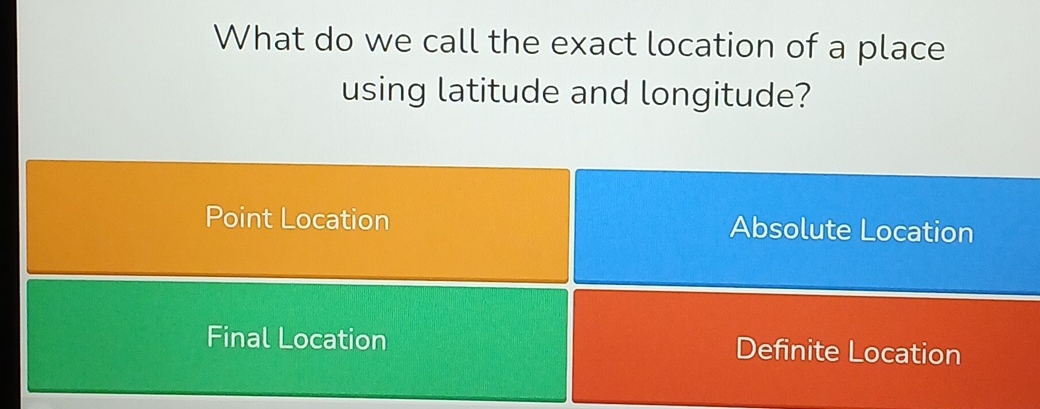 Solved: What do we call the exact location of a place using latitude ...