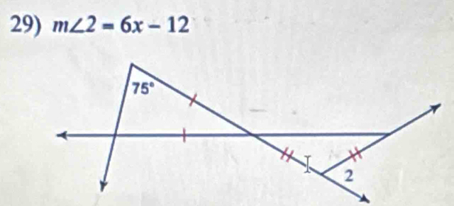 m∠ 2=6x-12