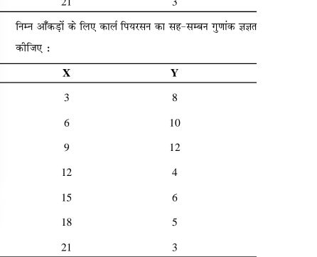 21 
3 
निम्न औँकड़ों के लिए कार्ल पियरसन का सह-सम्बन गुणांक ज्ञज्ञत 
कीजिए : 
21 
3