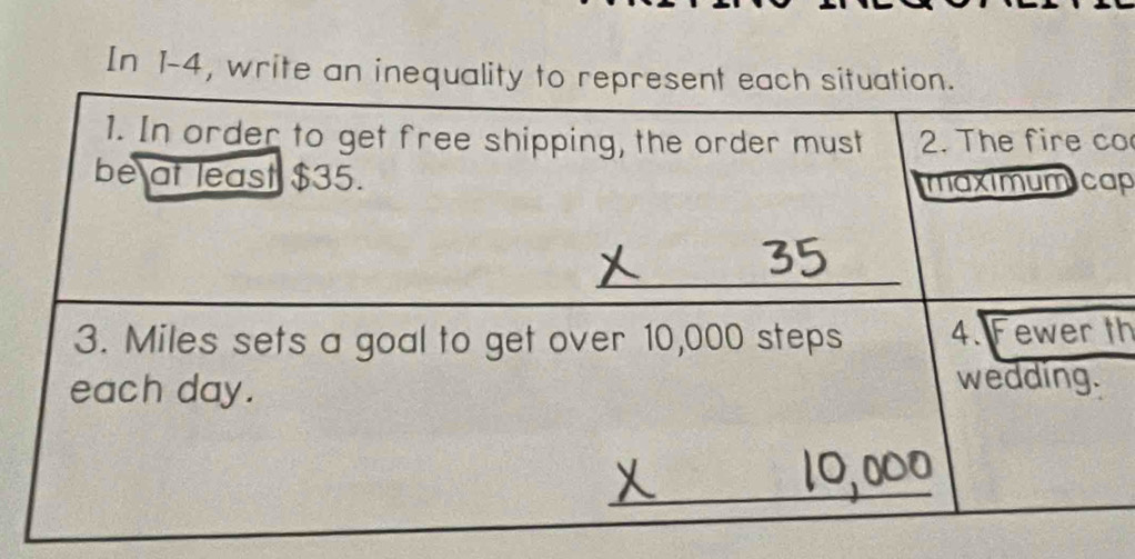 In 1-4, write an inequality 
o 
p 
th