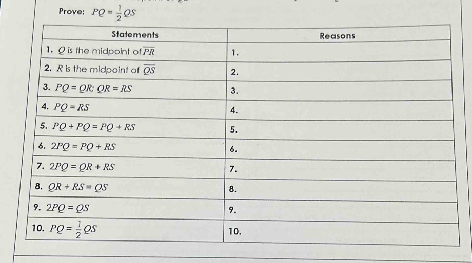 Prove: PQ= 1/2 QS