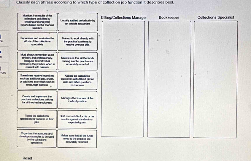 Solved: Classify each phrase according to which type of collection job ...