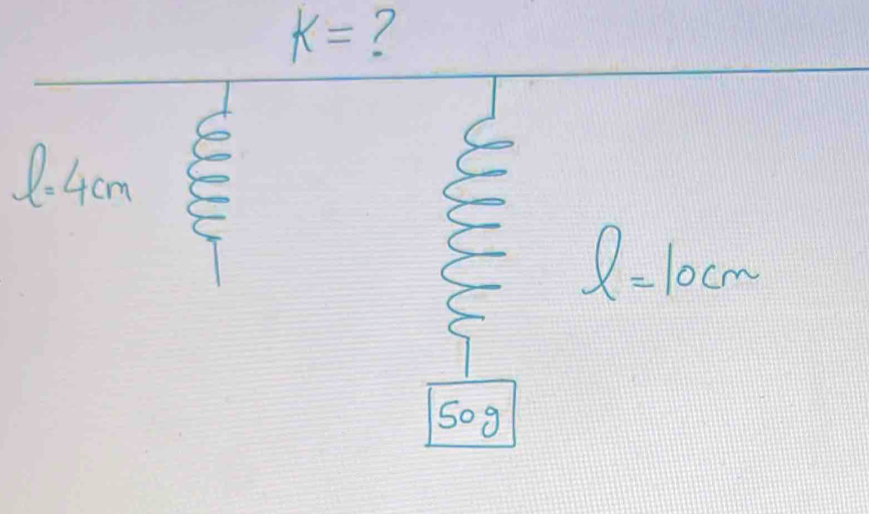 k= 7
l=4cm
l=10cm
50g