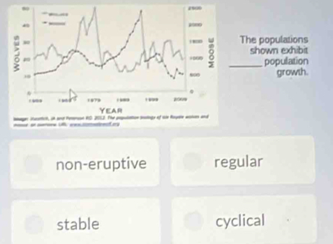 The populations
shown exhibit
population
growth.
non-eruptive regular
stable cyclical