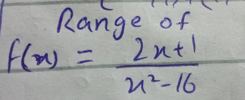 Range of
f(x)= (2x+1)/x^2-16 