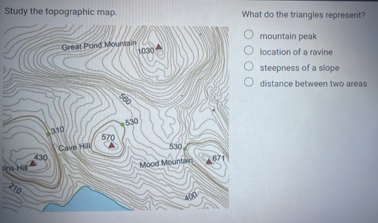 Resuelto:Study the topographic map. What do the triangles represent ...