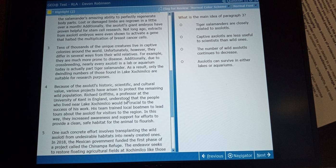 Solved: GED® Test - RLA - Davon Robinson Normal Font * Highlight