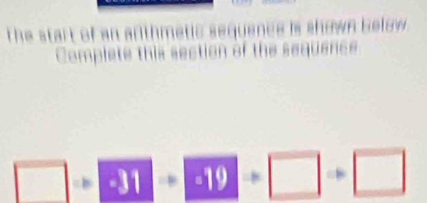 The start of an arthmetic sequence is shown below . 
Complete this section of the sequence
□ +31to □ to □ to □