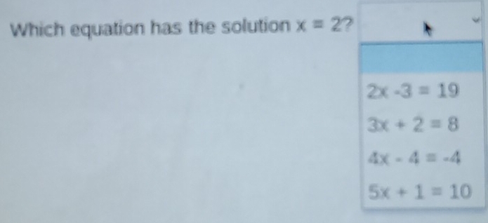 Which equation has the solution x=2 ?