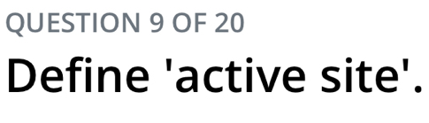 OF 20 
Define 'active site'.