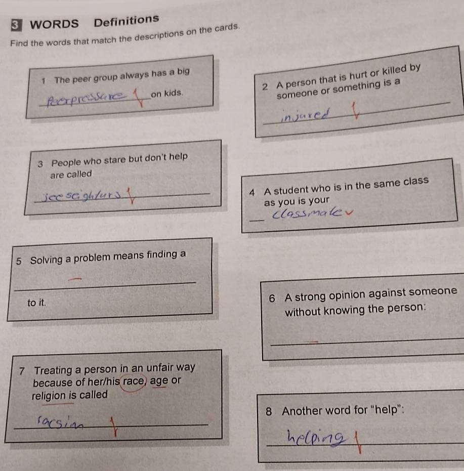 Gelöst:WORDS Definitions Find the words that match the descriptions on ...