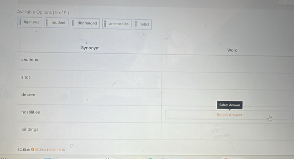 Available Options ( 5 of 5 )
ligatures prudent discharged animosities edict
SC-ELA:❶SC.ELA.E4.AOR.8.1b