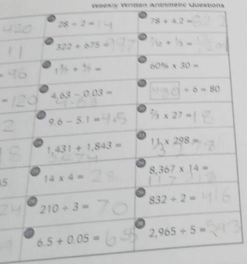 Weekly Written Arithmetic Questions
=
=
5