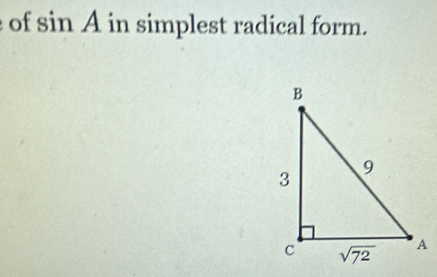 of sin A in simplest radical form.