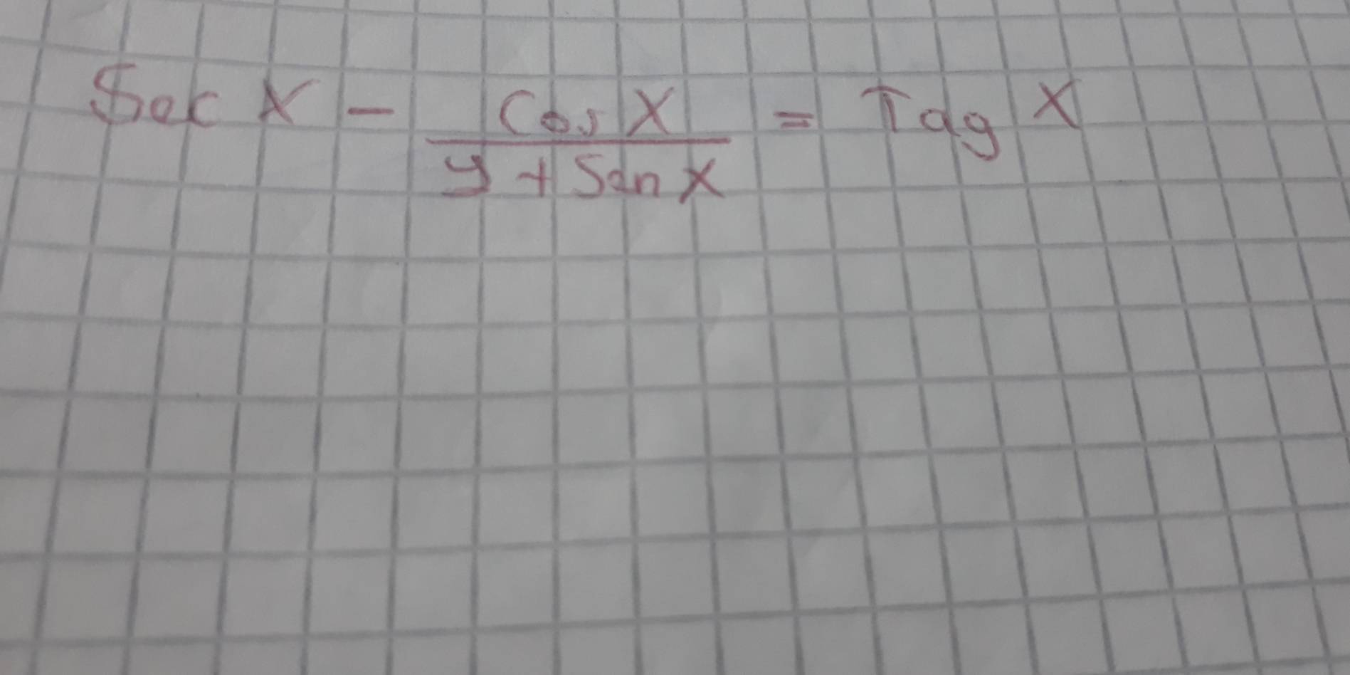 sec x- cos x/y+sin x =Tagx