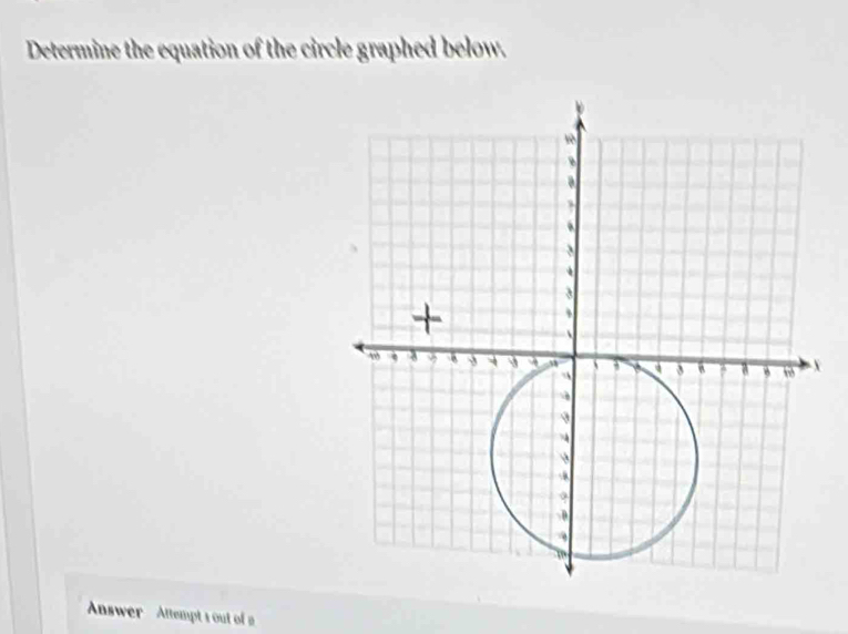 Determine the equation of the circle graphed below. 
Anwer Attempt 1 out of