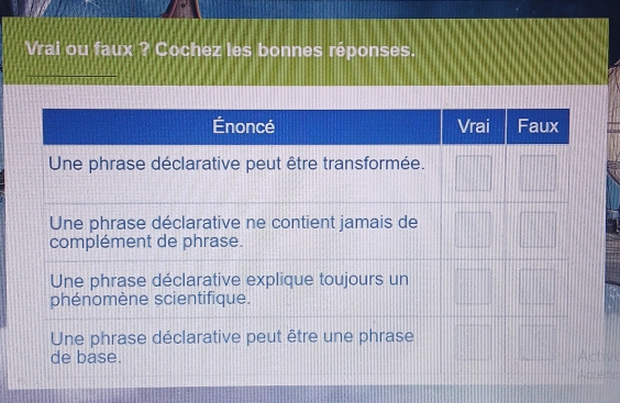 Vrai ou faux ? Cochez les bonnes réponses. 
ive