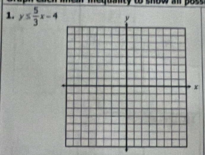 nequanty to snow an poss 
1. y≤  5/3 x-4