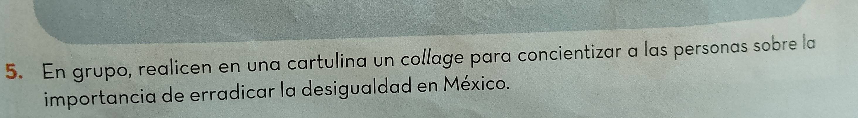 En grupo, realicen en una cartulina un collage para concientizar a las personas sobre la 
importancia de erradicar la desigualdad en México.